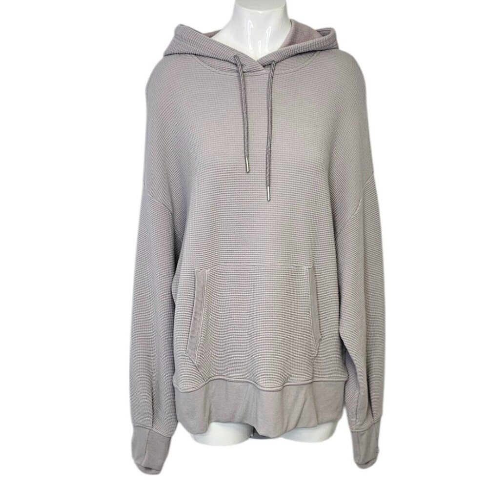 Athleta Light Mauve Waffle-Knit Hoodie Sweater
